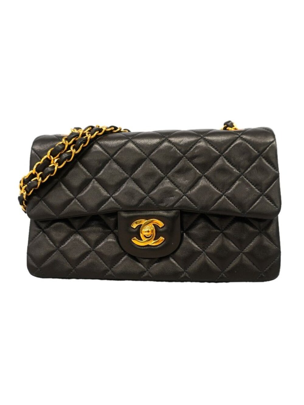 Chanel Shoulder Bag Quilted Lambskin Black Gold